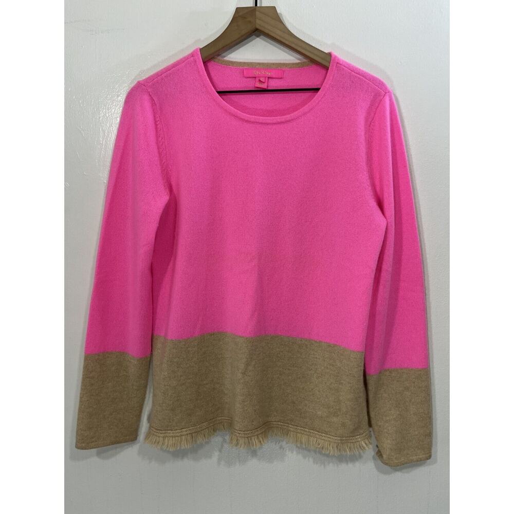 Lilly Pulitzer Pink and Tan100% cashmere Crew Neck Sweater